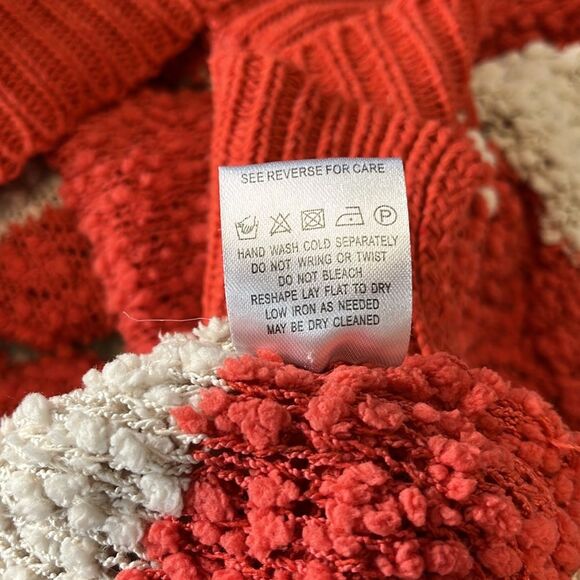 Miracle | Stripe Popcorn Orange White Fall Autumn Sweater S/M - Picture 8 of 8